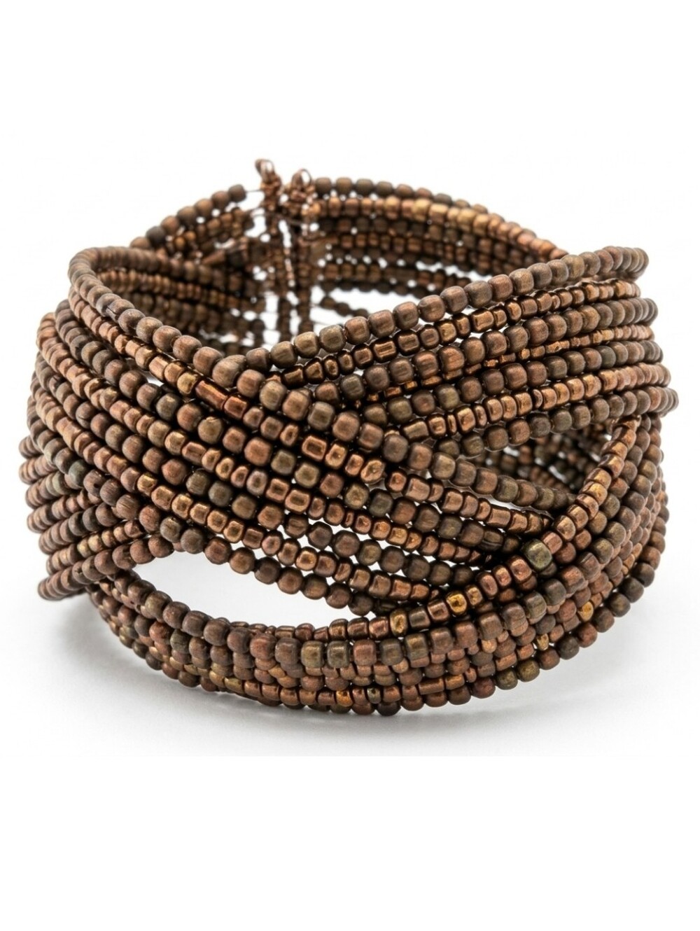 Boho Brown Seed Bead Multi-Strand Cuff Bracelet